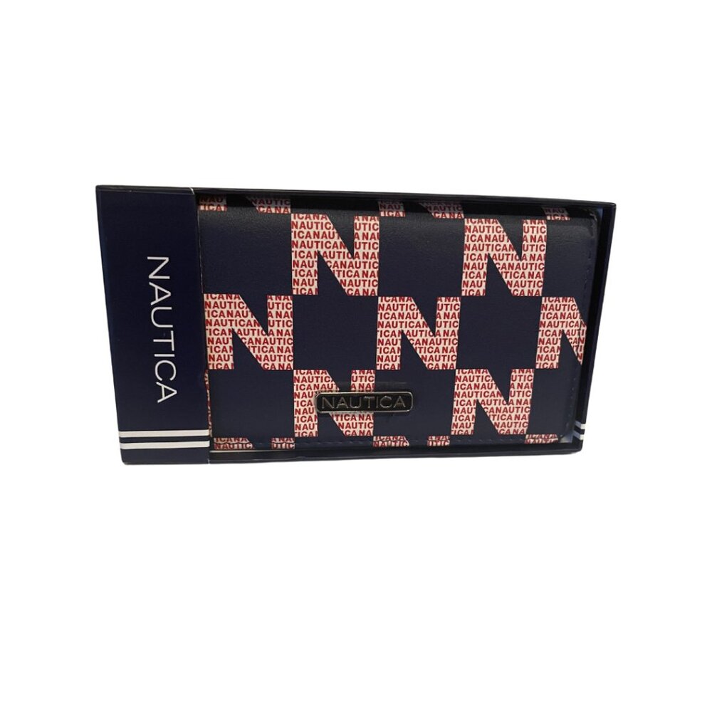 Nautica Logo Wallet  for Women Blue and Red RFID Protection